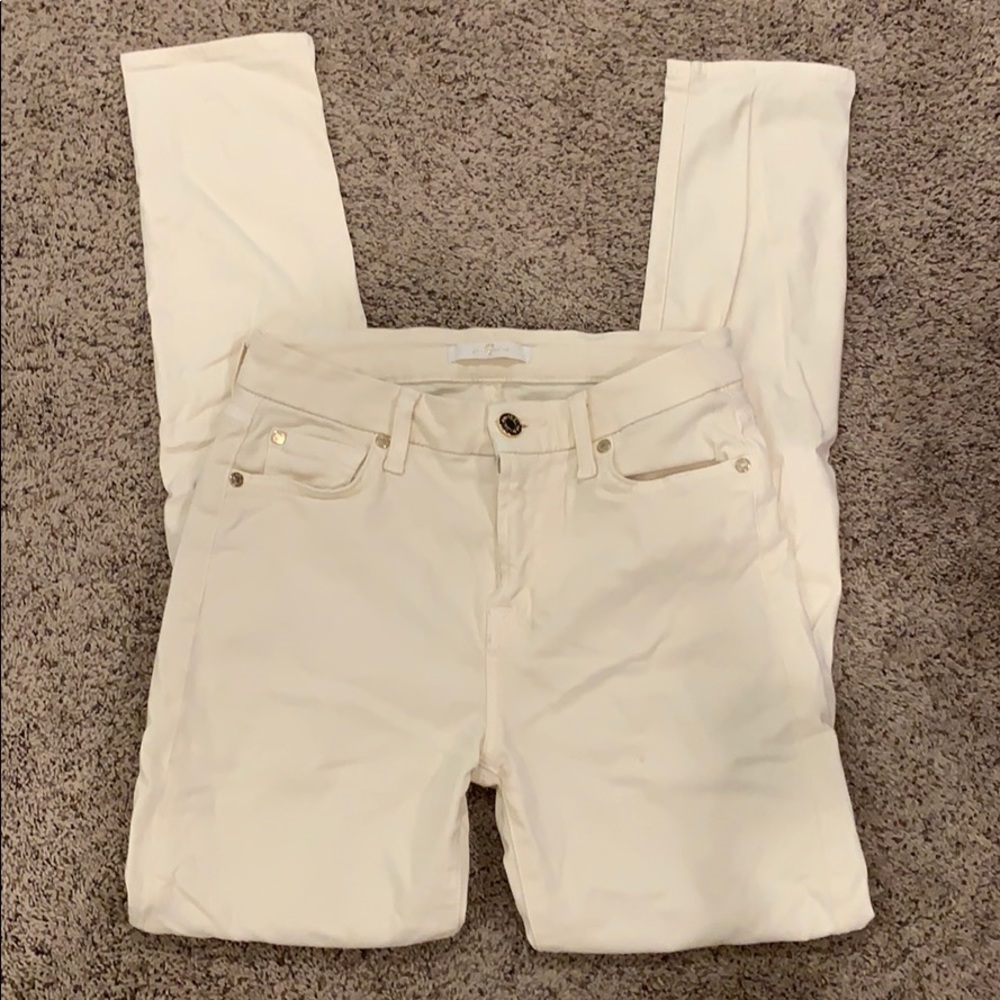 7 For All Mankind High Rise Skinny Cream Pants 25